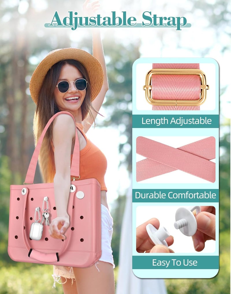 Toykee Bag Strap Charms Crossbody for Bogg Bag Accessories - Shoulder Strap Neoprene Luggage Handle Wrap for Suitcase & 2 Key Holders Pink - Image 2